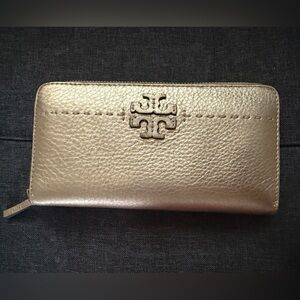 Tory Burch Metallic Gold Zip Wallet